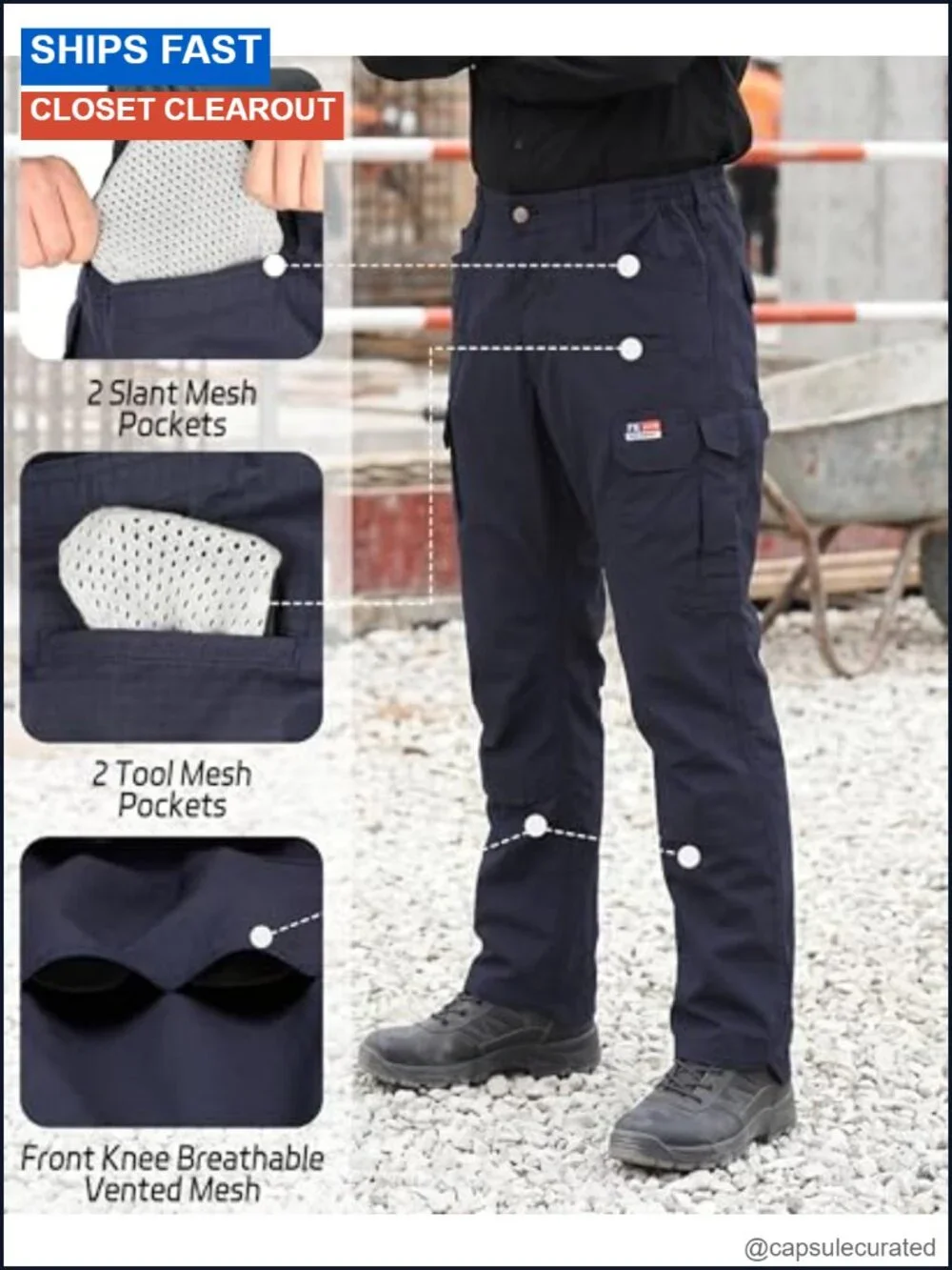 FR Cargo Pants Men's Lightweight Stretch Ripstop Work Utility Pants